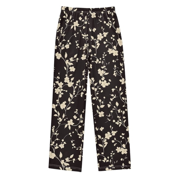 Boys Pajama Pants Beige Flower Branch Soft Kids Pj Bottoms Lounge Pants with Pockets Boys Sleepwear Size 6-14