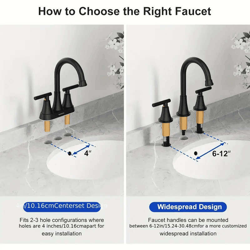 Black Bathroom Sink Faucet 3 Holes Widespread Vanity Mixer Faucet w Pop up Drain