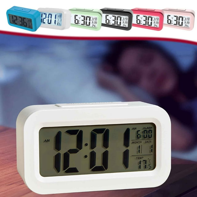 Cagogo under $5 6Pcs Smart Alarm Clock, Smart LCD Digital Alarm Clock, Temperature Display Light Sensing Silent Clock, Snooze Function Bedside Clock, Teen Office Desk Clock