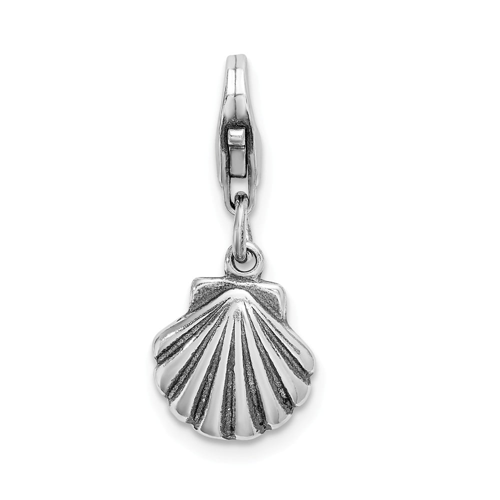 Sterling Silver Antiqued Clam Shell w/Lobster Clasp Charm Pendant 