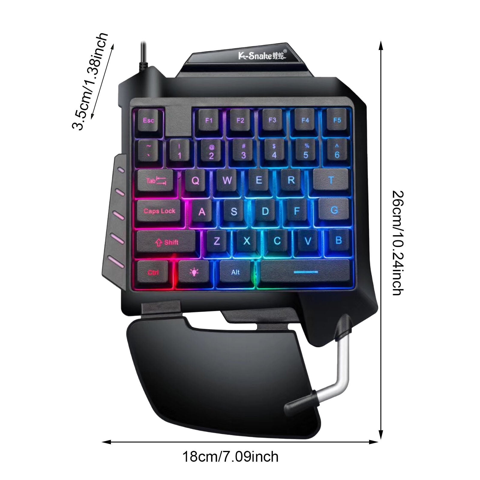 One-Handed Mobile Gaming Keyboard, Ergonomic Tilted Layout, RGB Backlit, Anti-Ghosting, Wired 35-Key, Plug & Play, Portable for Mobile Games