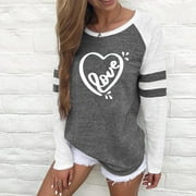 MIARHB Women Plus Size Printing Stripe Round Neck Long Sleeve Casual Blouse going out tops for women