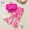 thumbnail image 2 of UngA Kids Toddler Girl Clothes Puff Sleeve Smocked Shirt Top Leaf Print Flare Leg Pants 2PC Summer Clothing Set 3-4 Years,Hot Pink, 2 of 5