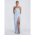 thumbnail image 2 of Light Blue Strapless Maxi Dress With High Slit And Ruched Bodice, 2 of 5