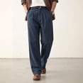 thumbnail image 5 of GINGTTO Men's Navy Blue Linen-Blend Pleated Pants - Relaxed-Fit Trousers for Office & Casual Wear, 5 of 5