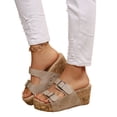 thumbnail image 2 of Domuza Women's Cork Buckle Wedge Sandals Comfortable Casual Fashion Dressy Slip On Leisure Beach Vacation Open Toe Summer Platform Wedge Mules Slide Sandals Beige 8（EU-40）, 2 of 4