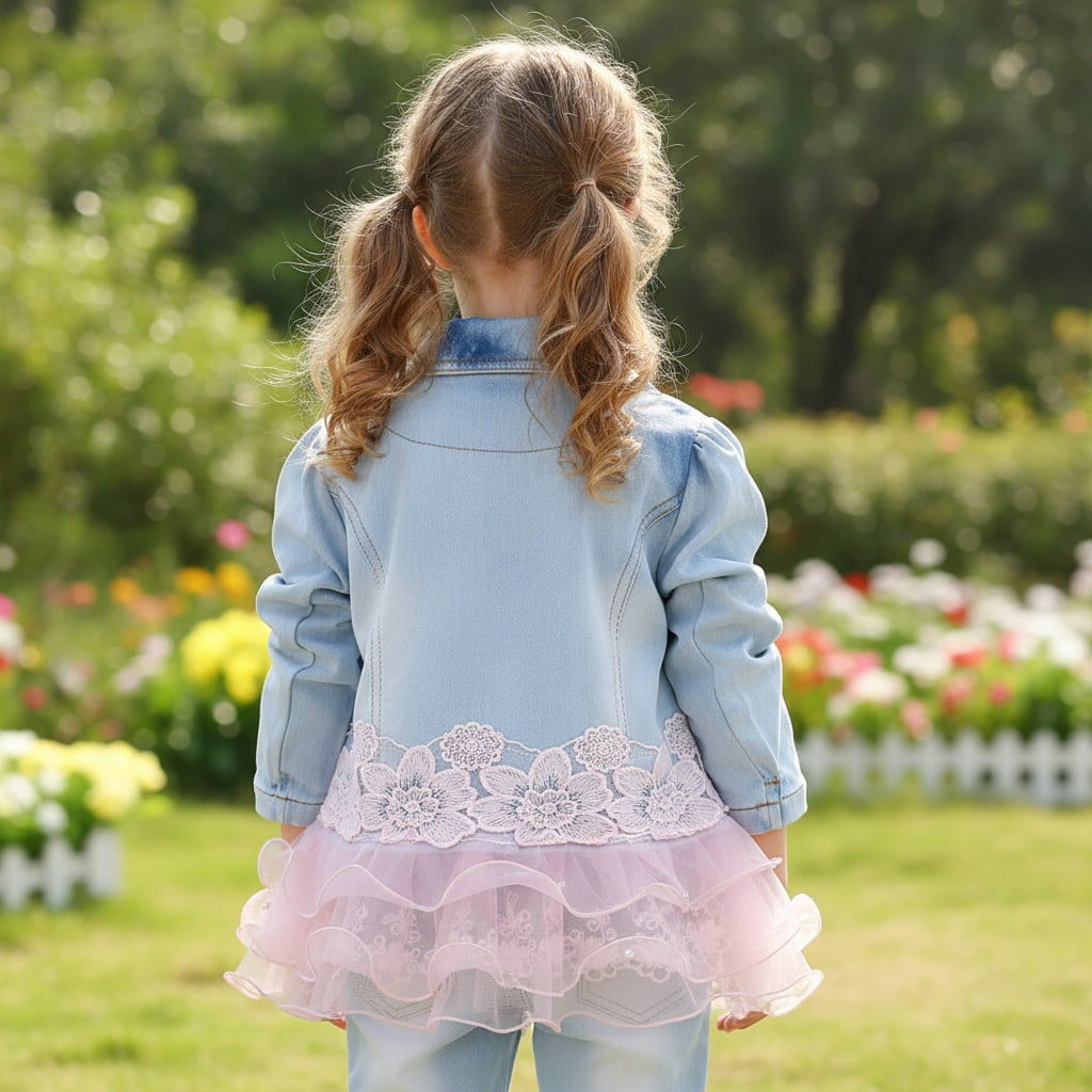 Peacolate Baby Girls 3-Piece Denim Clothing Set - T-Shirt, Denim Jacket, and Jeans, Pink, 1-2 Years