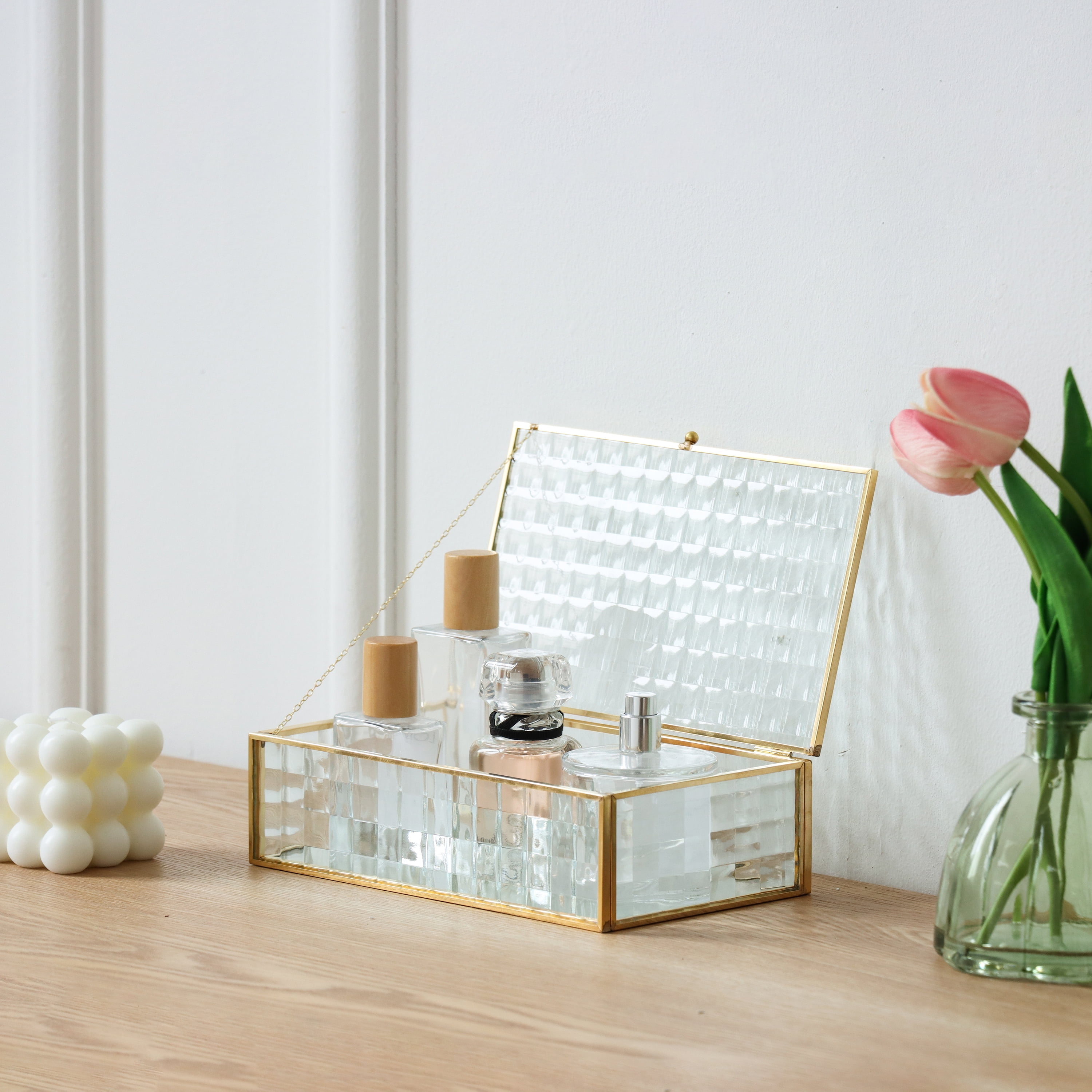 Home Decor Collection Sterling & Noble Home Textured Glass and Cooper Rectangular Tabletop Decorative Trinket Box