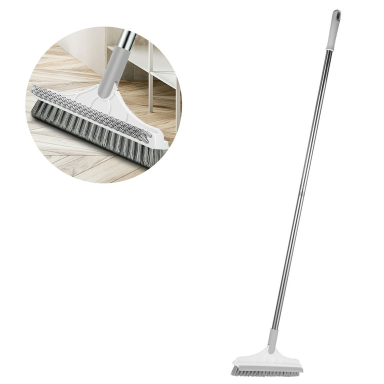 Bcooss Floor Scrub Brush with Long Handle for Cleaning 2 in 1 Scrape and Stiff Bristle Scrubber Brush, White