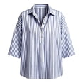 thumbnail image 4 of Qgtaibl Womens Striped Tunic Tops Trendy 3/4 Length Sleeve Lapel Half Button Down Shirts Lightweight Loose Fit Casual Blouse Blue XXL, 4 of 7