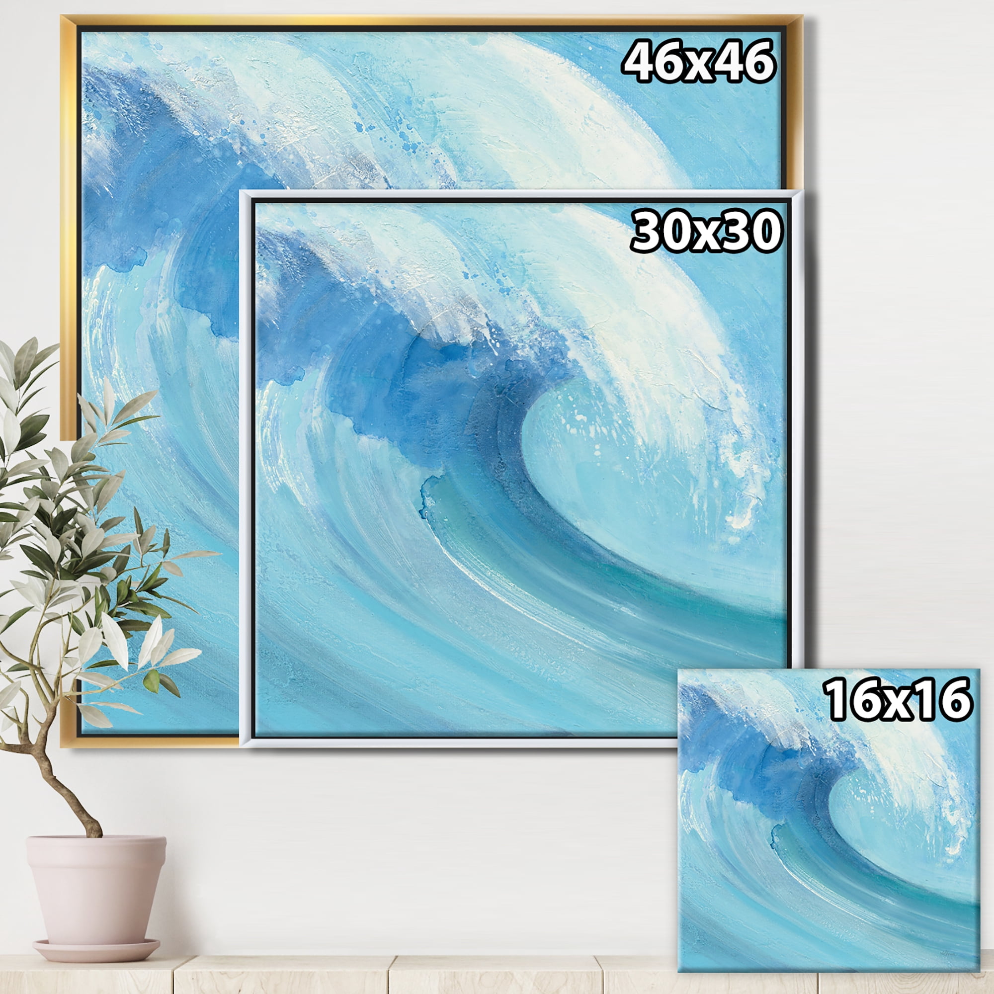 Designart ' Ocean Wave Handpainted with White Foam ' Nautical & Coastal Framed Canvas