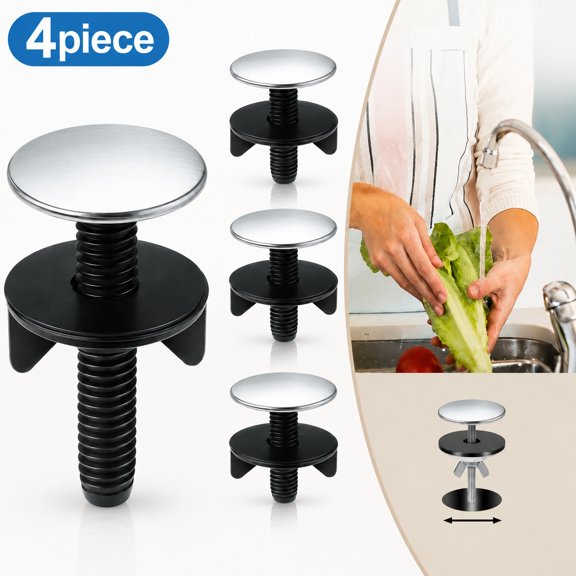 4-Piece Kitchen Sink Hole Cover Plugs, Stainless Steel Faucet Hole Cover Cap & Blanking Plate for Extra Tap Holes, Black Brushed Metal Sink Deck Plate (Universal Fit)