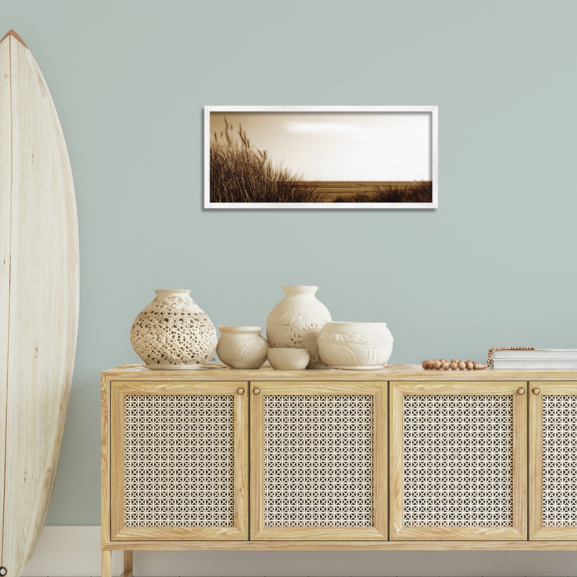 Stupell Industries Long View Horizon Coastal Photography White Framed Art Print Wall Art, 30 x 13