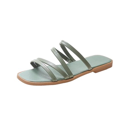 

FY24 Shoe Event WJSXC Summer Sandals Women Clearance! Casual Square Toe Thin Strap Slippers Fashion Flat Slippers Green 35