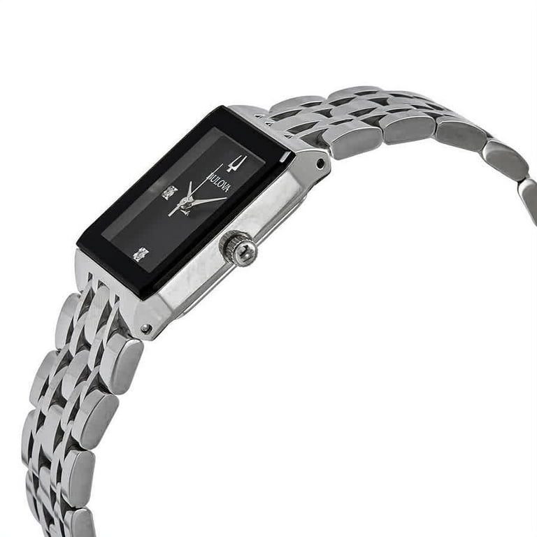 Bulova Ladies Watch, Black Dial, Stainless Steel Case and Bracelet