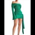 thumbnail image 2 of Vestido de Punto Corto con Hombros Descubiertos para Mujer, Larga, Irregular, con Cordones, Sexy Verde S, 2 of 10
