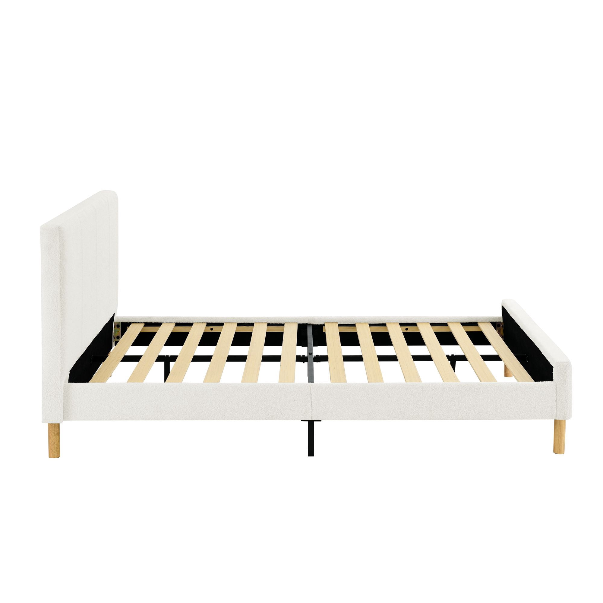 KING Size Platform Bed Frame with Adjustable Upholstered Headboard and Wood Slats Support