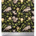 thumbnail image 1 of Soimoi Black Rayon Crepe Fabric Reindeer & Squirrel Clip Art Print Fabric by the Yard 46 Inch Wide, 1 of 3