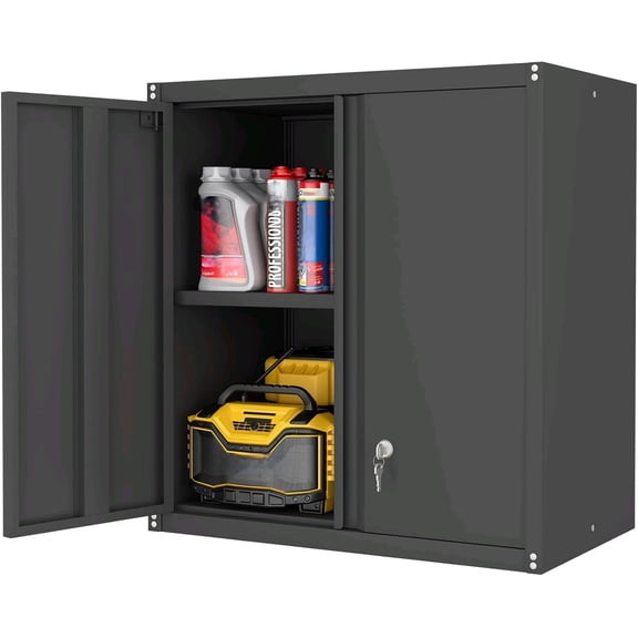 Garage Storage Cabinet,27.95" H Metal Wall Cabinet with Locking Doors and Adjustable Shelves,Steel Garage Wall Mounted Cabinets for Home Office,Kitchen,Basement,Black