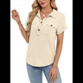 thumbnail image 2 of Camisas Casuales de Mujer con Botones, Corta, Solapa, Cuello en V, de Punto, Ropa de Playa con Bolsillos para Vacaciones. Albaricoque XL, 2 of 10