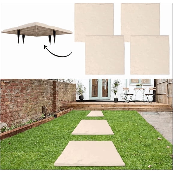 SHANGUP 4Pcs 15.5" Square Beige Stepping Stones for Outdoor Garden - Weatherproof Plastic Pavers with Ground Stakes for Patio/Pathway