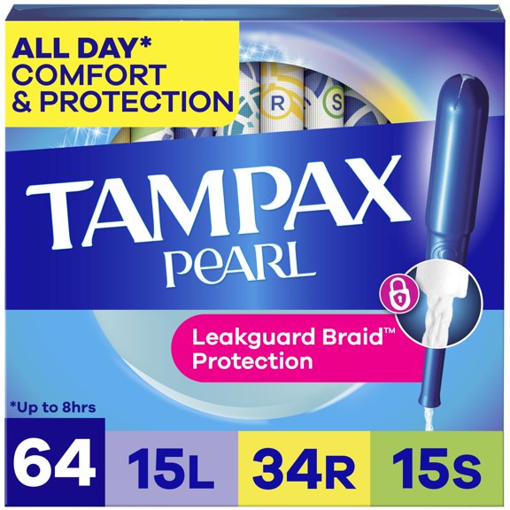 Tampones Tampax Pearl con Trenza Antifugas Sin Perfume 64 unidades