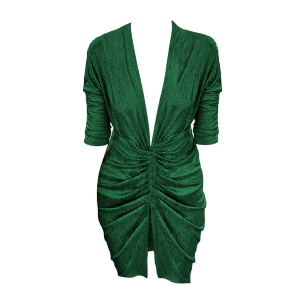 Gibobby Vestido sexy para mujer corto Mujeres Sexy Lentejuelas Cuello en V Manga larga Autocultivo Vestidos Delgado Elegante Vestido de fiesta para mujer(Verde,M)