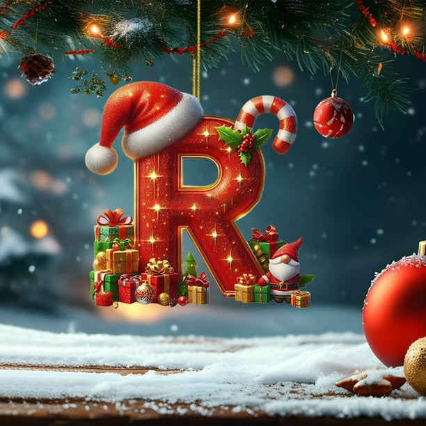 Adornos Navideños Colgantes con 26 Letras para Árbol de Navidad, Adornos Navideños Personalizados para Hacer Tú Mismo, Decoración Navideña, Decoración Colgante para Árbol de Navidad.
