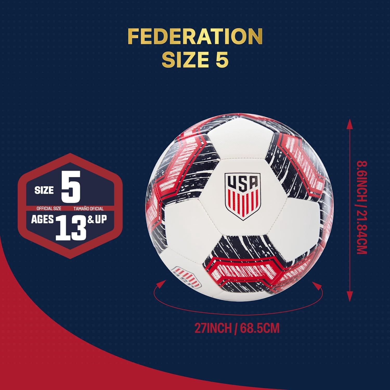 Icon Sports Official Licensed US Soccer Federation Soccer Ball - USSF167BL White Size 5