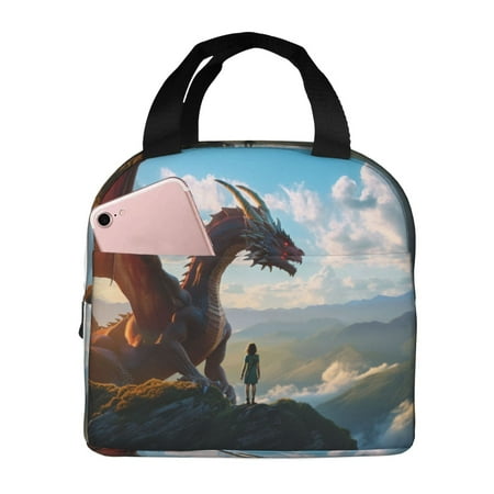 Insulated Lunch Bag for Women Men - Clear Sky Mountain Red Dragon Leakproof Cooler Lunch Box for Women Men  Lunch Tote Bags for Work School Picnic Travel