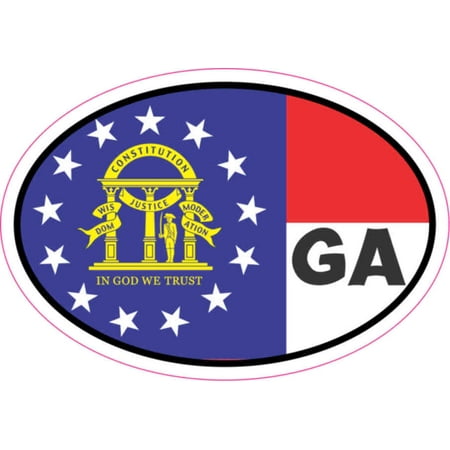- 3in x 2in Oval GA Georgia Flag Sticker Vinyl Flags State Bumper Stickers