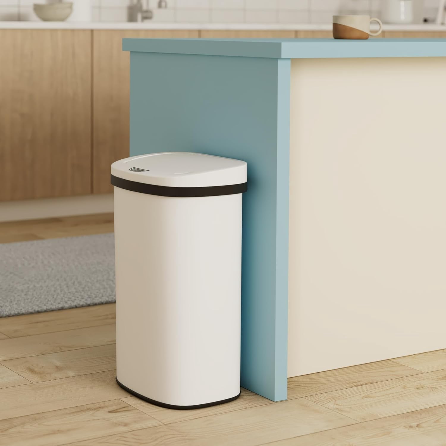 FDW  13 Gallon Stainless Steel Touchless Garbage Trash Can with Motion Sensor for Indoor Use(White)