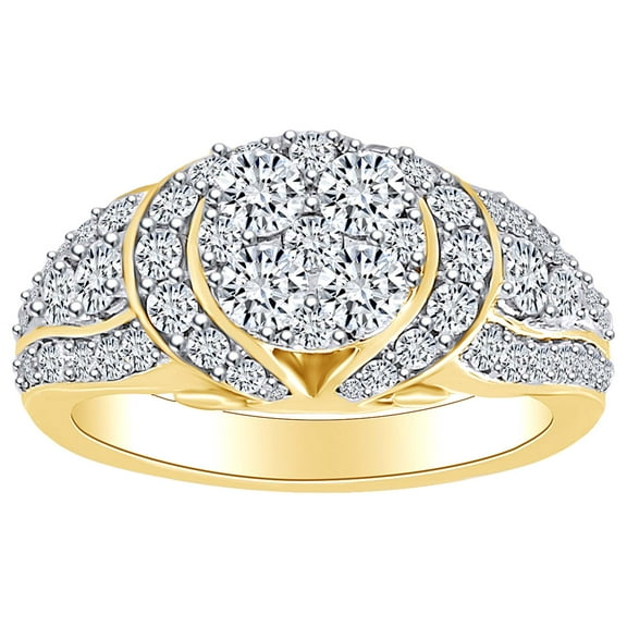 AFFY 1.49 Carat Round Cut White Natural Diamond Cluster Ring In 10k Solid Yellow Gold