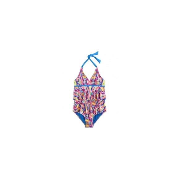 Justice Girls Tie Dye Ruffle Traje de baño de una pieza con top halter, Azul, 5