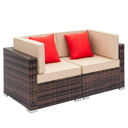 Ktaxon 2pcs Outdoor Patio Sofa Furniture Wicker Rattan Deck Couch