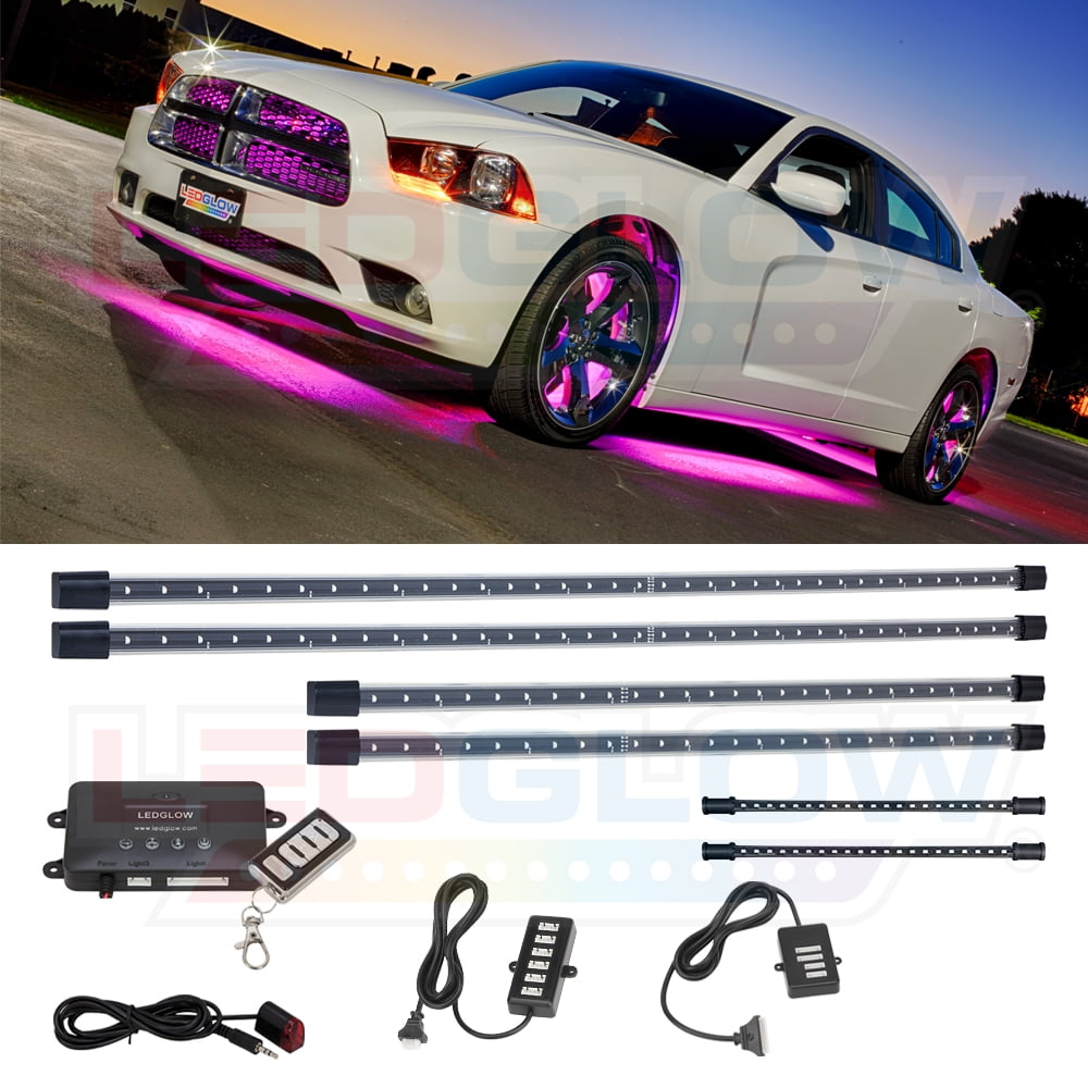 LEDGlow 4pc Pink Wireless LED Underbody Underglow & 2pc Interior