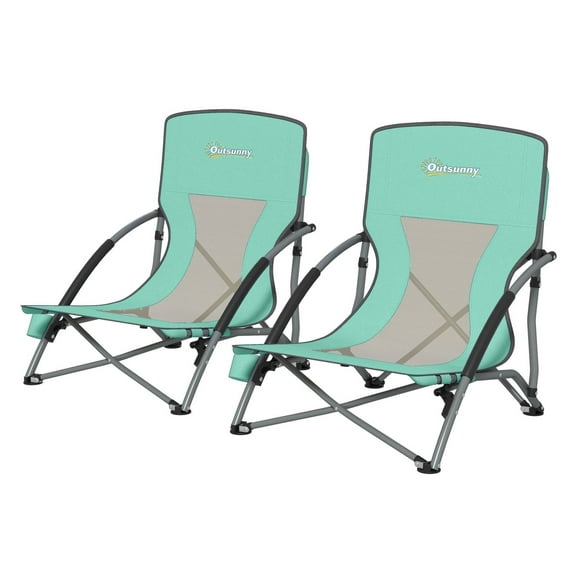 Folding Beach Chairs Set of 2, Portable Camping Chair with Cup Holder & Mesh Back, Outdoor Lawn Chairs for Picnic, Turquoise