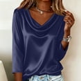 thumbnail image 5 of Dressy Tops for Women 3/4 Sleeve Silk Satin Blouses Business Work T Shirts Loose Fit Cowl Neck Spring Summer Outfits 2026 Navy XL, 5 of 7