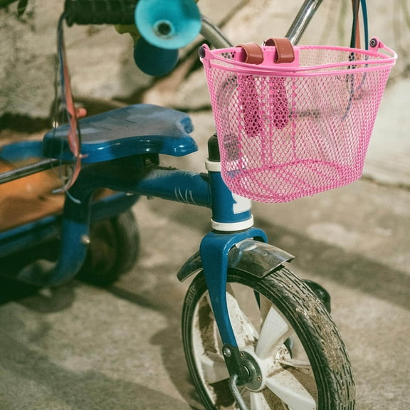 HOOWIFFY Pink Metal Bike Basket Front Handlebar Cargo Basket for Fruit Storage Versatile Use