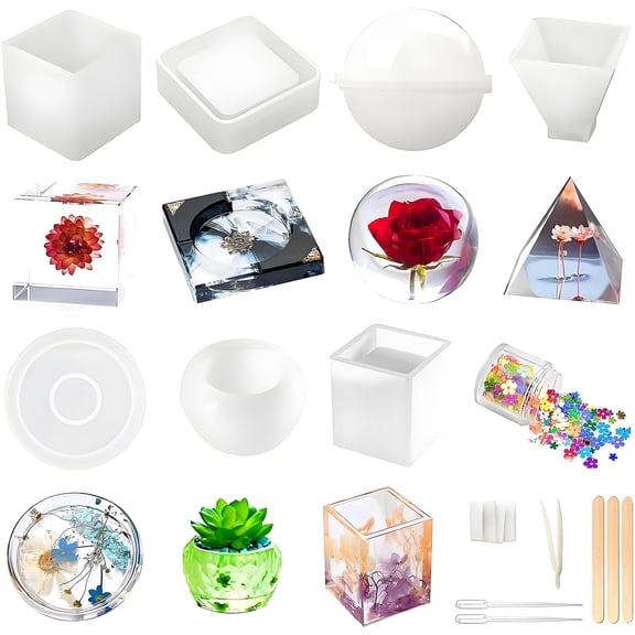 Resin Molds Silicone Kit 20Pcs,Epoxy Resin Molds Including Sphere,Cube,Pyramid,Square,Round, Used for Create Art,DIY,Coasters,Candles
