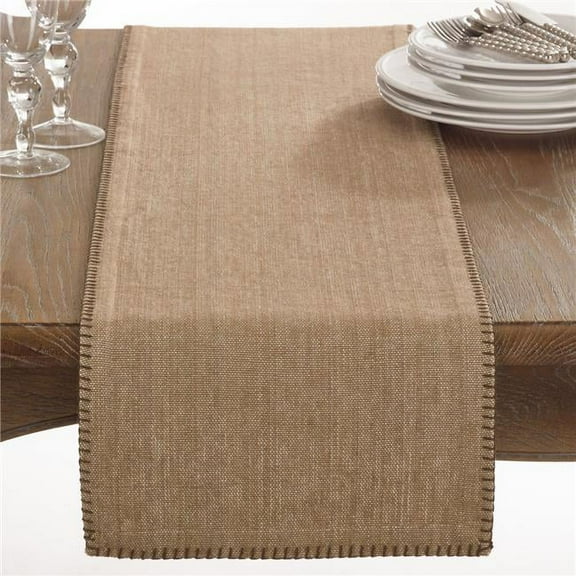 SARO 13 x 72 in. Rectangular Celena Collection Whip Stitched Design Cotton Table Runner - Natural
