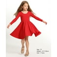 thumbnail image 3 of Stelle Long Sleeve Casual Sundress A-Line Twirly High Waisted Knee Length Flare Swing Cross Back Skater Dress for Girls,Red,4T, 3 of 7