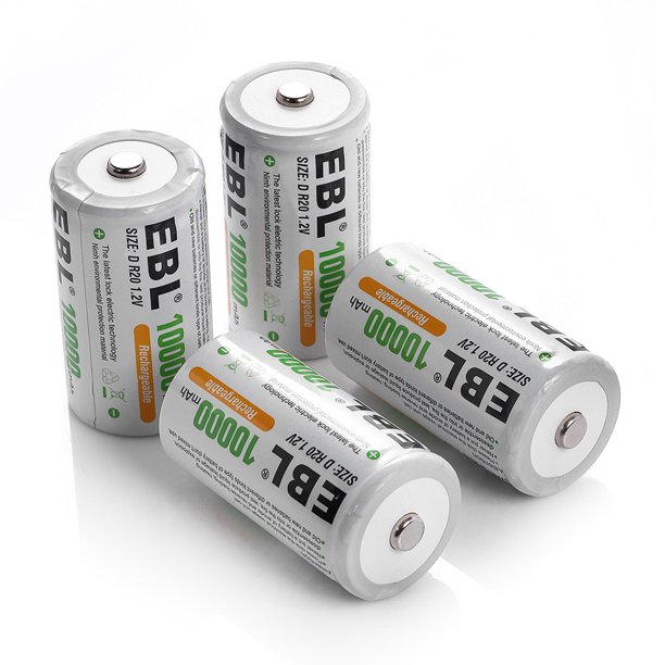 EBL 4Pack 1.2V 10000mAh R20 Size D Battery NiMH Rechargeable