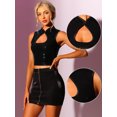 thumbnail image 2 of Top sin mangas recortado en la parte delantera para mujer Top ajustado con lentejuelas sexy Negro M, 2 of 6