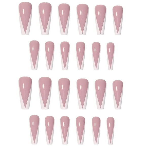DHARMONAL Light French Long False Nail Patch 24 Long Coffin Acrylic Nails on on Nail Holder Tape Nail Forms for Acrylic Nails Acrylic Nails Coffin Nail Forms for Gel Nails Coffin