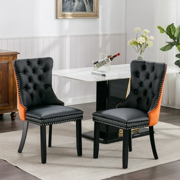 Upholstered Fabric Dining Chairs Set of 2, Button Tufted Accent Armless 