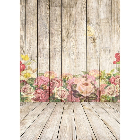 Vinyl Custom Photography Backdrops Wall And Wood Floor Flower Planks Landscape Photo Studio Background MBD-02