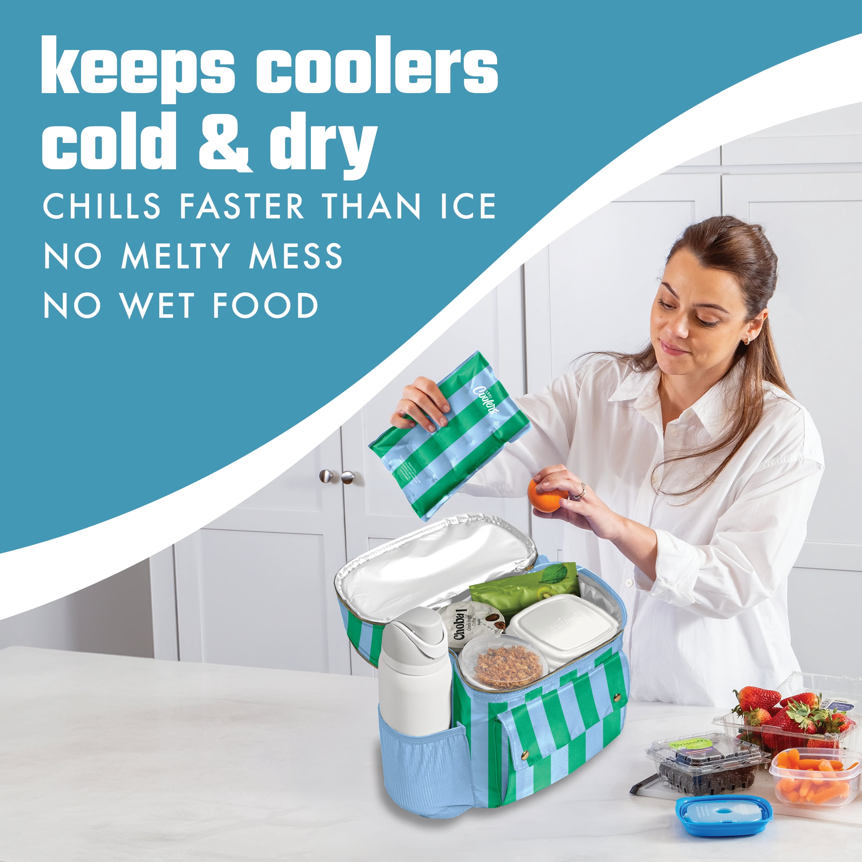 Cool Coolers by Fit + Fresh XL Soft Ice Packs for Lunch Bags & Coolers, Coastal Cabana Stripe, 2pk