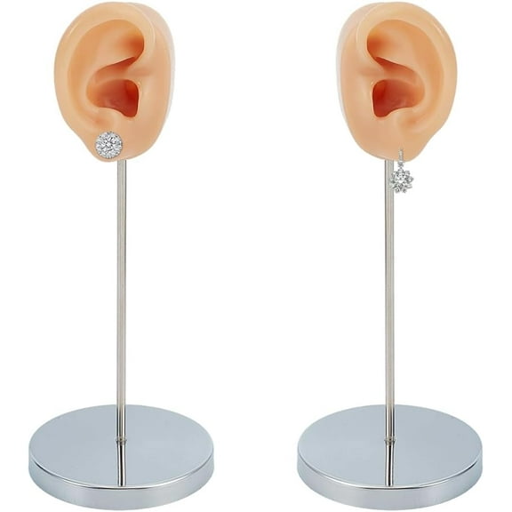 2Pcs Ear Shaped Earring Display Stand with Iron Base Skin Color Silicone Earring Show Rack Ear Displays Model Piercing Practice Models Jewelry Organizer for Photography Jewelry Props Show