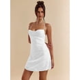 thumbnail image 6 of White Womens Backless Mini Dress With Cross-Back Tie Straps, Textured A-Line Fit For Party Or Date Night, 6 of 7